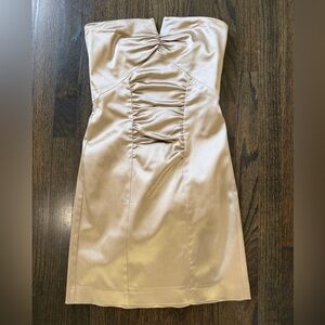 Nicole Miller Strapless Satin Mini Dress in Champagne